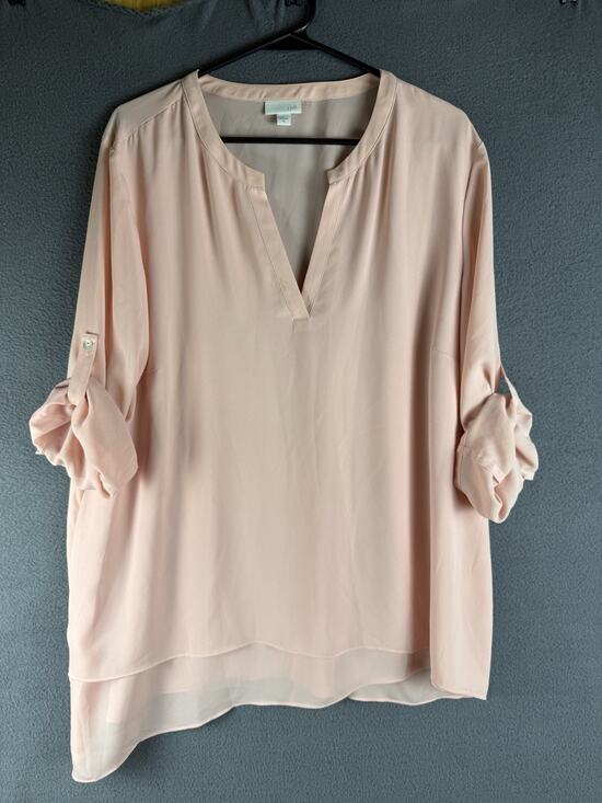 J. Jill Tops - J Jill Women Pink Split Neck Tab Sleeve Asymmetrical Hem Top, XL